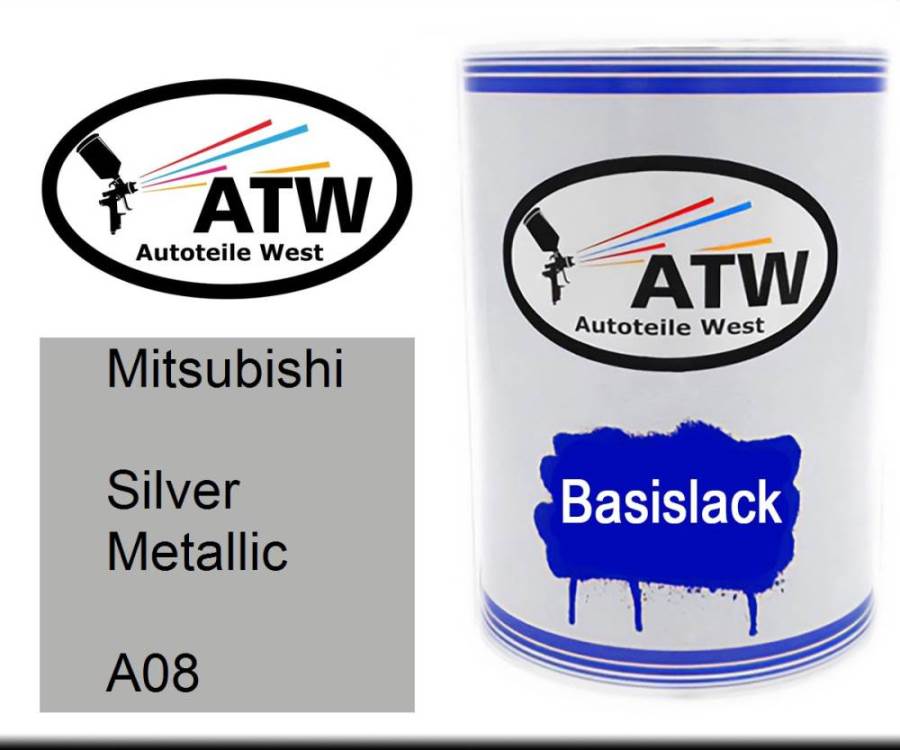 Mitsubishi, Silver Metallic, A08: 500ml Lackdose, von ATW Autoteile West.